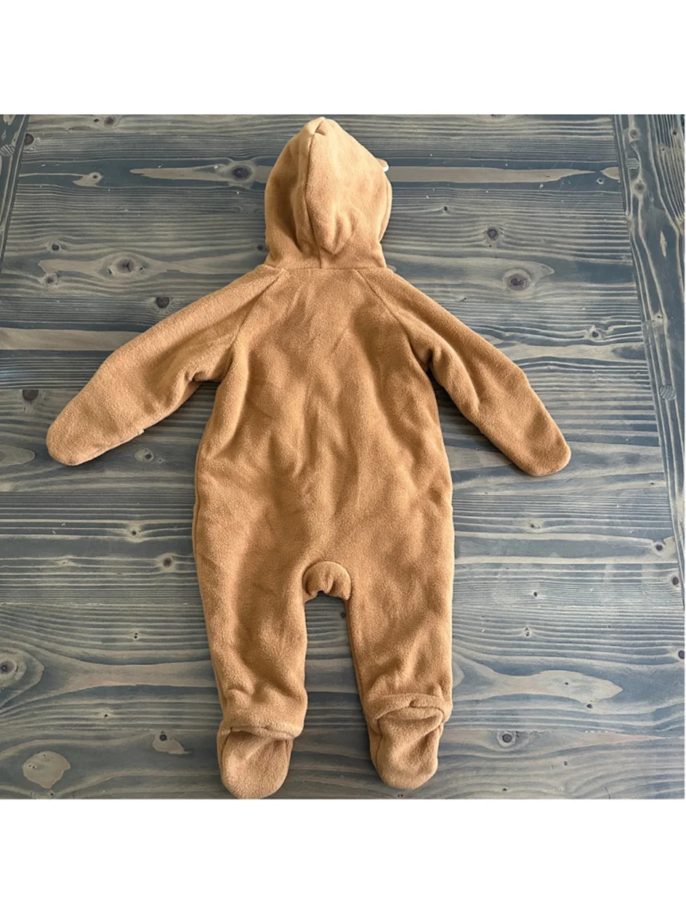Old Navy Bear Footie 3 6M Brown Fleece Baby Bunting Hooded